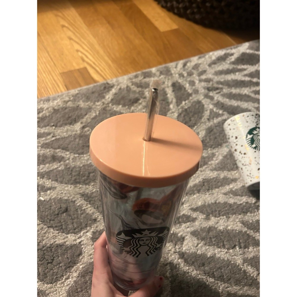 Starbucks 2019 Peony Flower Floral VENTI TUMBLER 24oz Pink Lid with Orange Straw - Picture 5 of 6